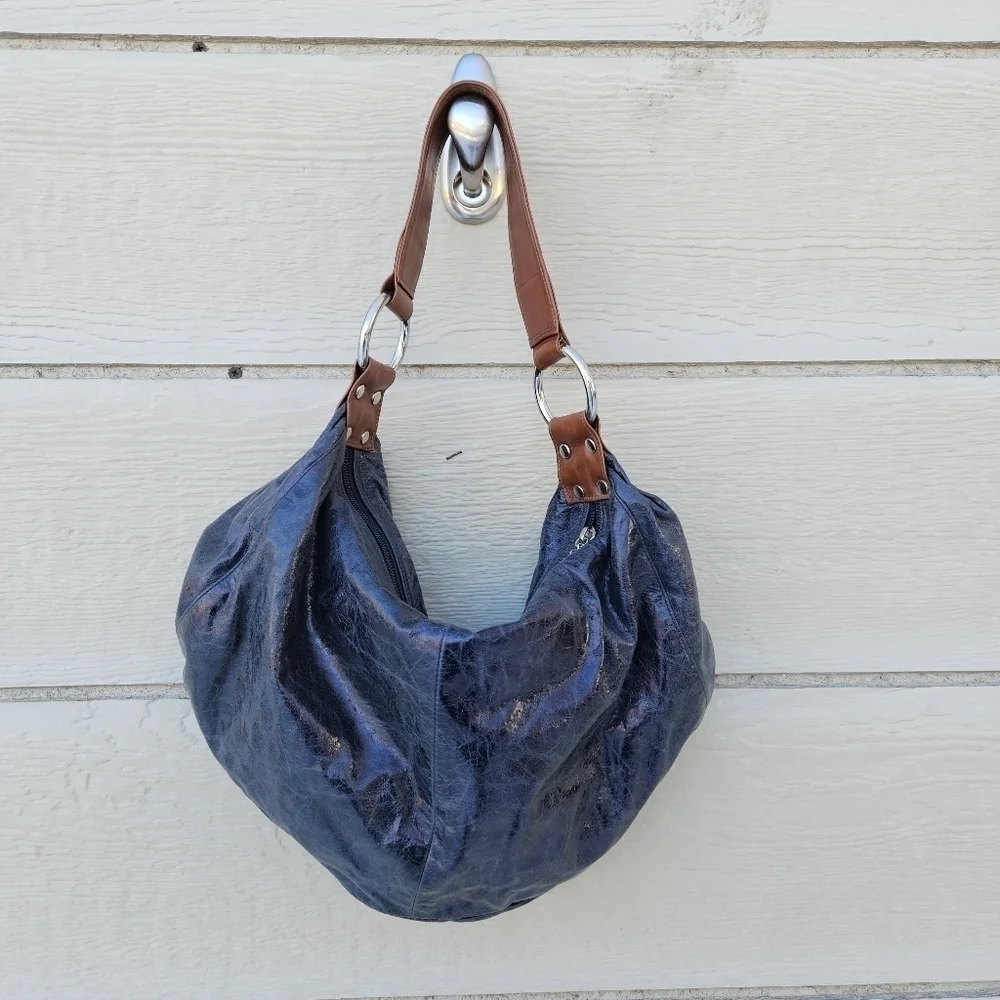 Miss Mak Designs leather hobo bag colorshift gray purple blue